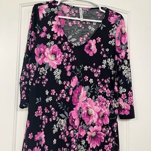 Floral V-Neck top with Pink and Black Design